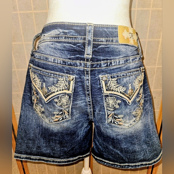 Miss Me Sequin Garden Delight Blue Denim Shorts - Size 32 Waist And 3.5